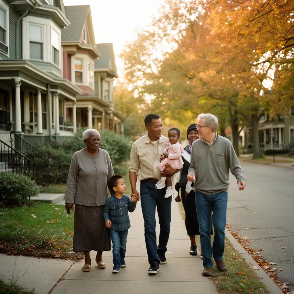 Row of urban homes representing housing access